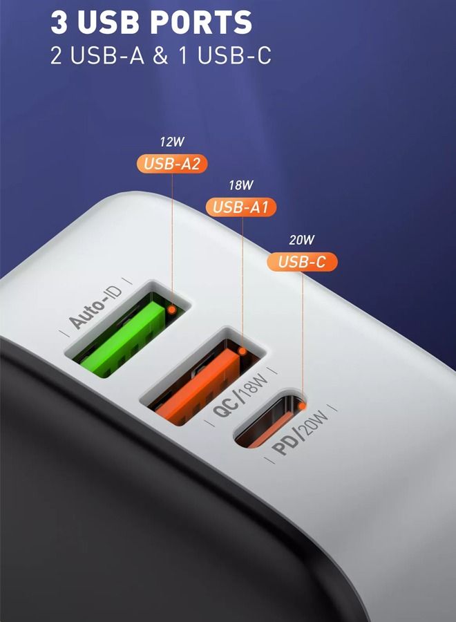 LDNIO A3513Q 32W Portable 3 USB QC3.0 PD محول شحن جداري سريع سريع مع كابل شحن من النوع C - Image 1