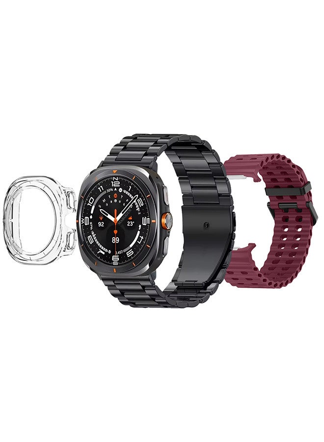 Kalobee حزمة ساعة SK7 الذكية الفائقة مع الملحقات بما في ذلك 1 حزام من الفولاذ المقاوم للصدأ الأسود 1 حزام سيليكون ماروني وكابل شحن وحافظة واقية من TPU - Image 3