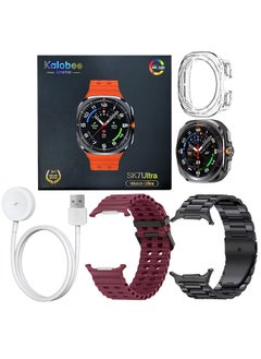 Kalobee SK7 Ultra Smartwatch Bundle With Accessories Including 1 Black Stainless Steel Band 1 Maroon Silicone Band a Charging Cable and a TPU Case Protector  - Image 4