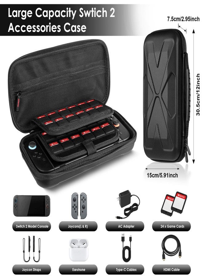 SPOVEN for Nintendo Switch 2 Case Black (2025), Portable Large Capacity Carrying Protective Hard Shell Travel Case, 4 in 1 Accessories Bundle with 2 Screen Protectors, 2 Thumb Grip Caps & Installation - Image 3