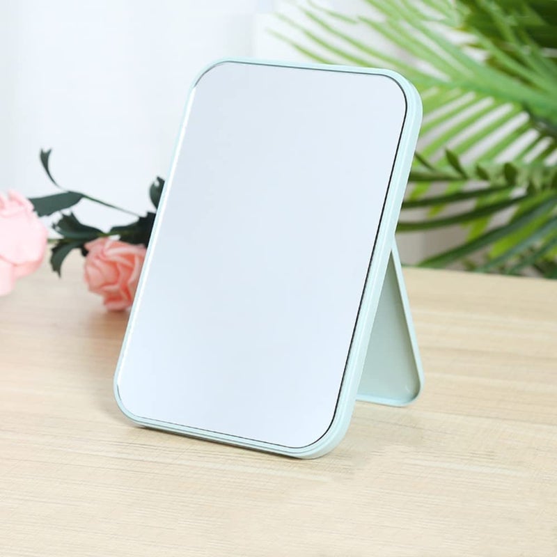 Mockery Mockery Single Sided Makeup Mirror Rectangular Vanity Mirror with Folding Bracket Table Desk Mirror with Stand for Girl Women Makeup Mirror Desktop Simple Dressing Mirror Lady Makeup Mirror Blue - Image 1