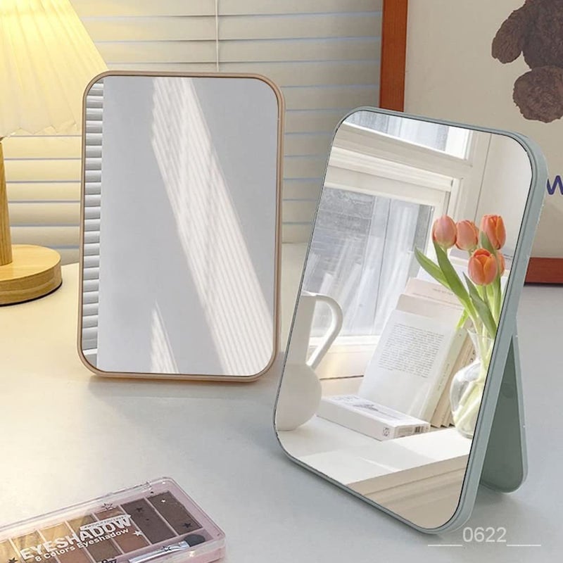 Mockery Mockery Single Sided Makeup Mirror Rectangular Vanity Mirror with Folding Bracket Table Desk Mirror with Stand for Girl Women Makeup Mirror Desktop Simple Dressing Mirror Lady Makeup Mirror Blue - Image 2