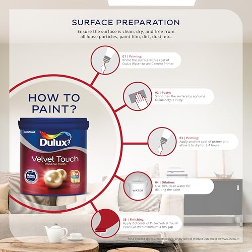 Dulux دهان داخلي من دولوكس فيلفت تاتش لؤلؤي (1 لتر، أبيض) – دهان حائط فاخر بلمسة ناعمة، عالي المتانة، قابل للغسل، ألوان غنية وعميقة، مع ضمان لمدة 6 سنوات - Image 3