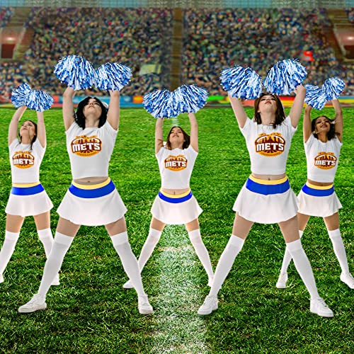 Hanaive 24 Pcs Pom Poms Cheerleading Cheerleader Spirited Cheer Baton Handle Metallic Foil for Sports Team Party Dance Cheering(Blue, White) - Image 5