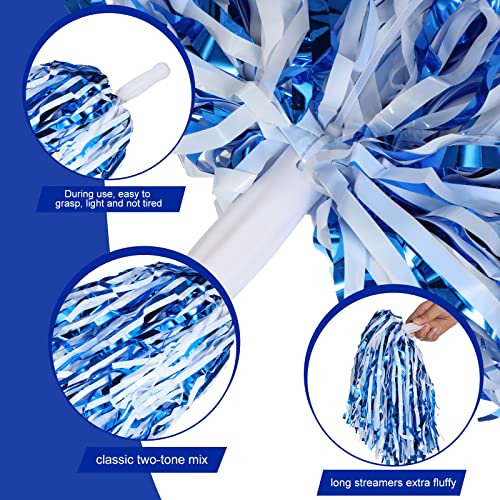Hanaive 24 Pcs Pom Poms Cheerleading Cheerleader Spirited Cheer Baton Handle Metallic Foil for Sports Team Party Dance Cheering(Blue, White) - Image 3