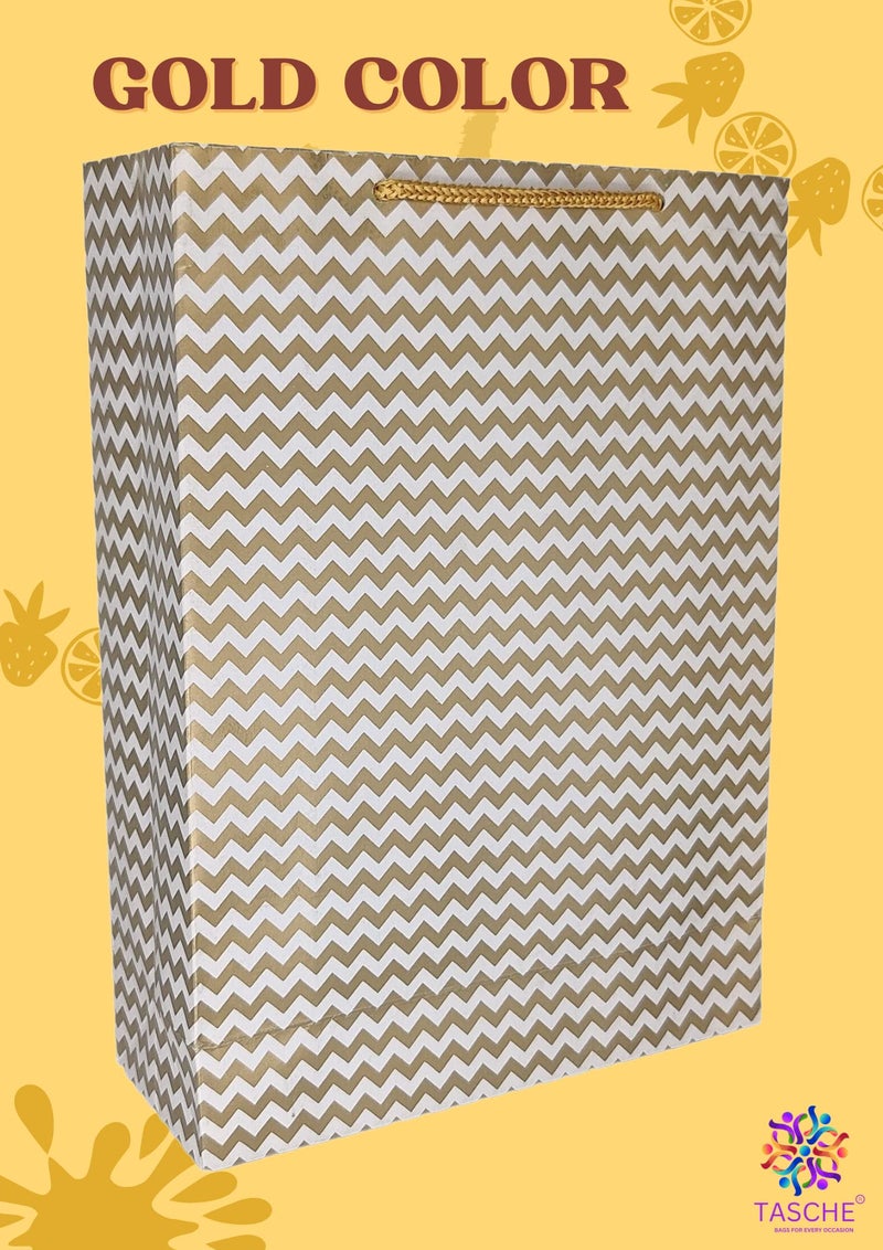 TASCHE حقائب ورقية متنوعة بتصميم أمواج ذهبية ومهندي ذهبي | حقائب هدايا للهدايا العائدة، وهدايا عيد الميلاد (28 * 20 * 7.5 سم) (عبوة من 10) - Image 2