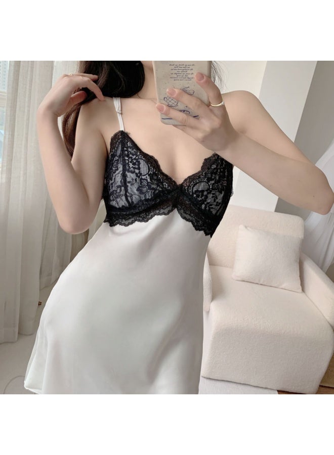 Layali Women Satin Lace Slip Dress Elegant Spaghetti Strap Nightdress Soft Sleepwear Home Dress - Image 2