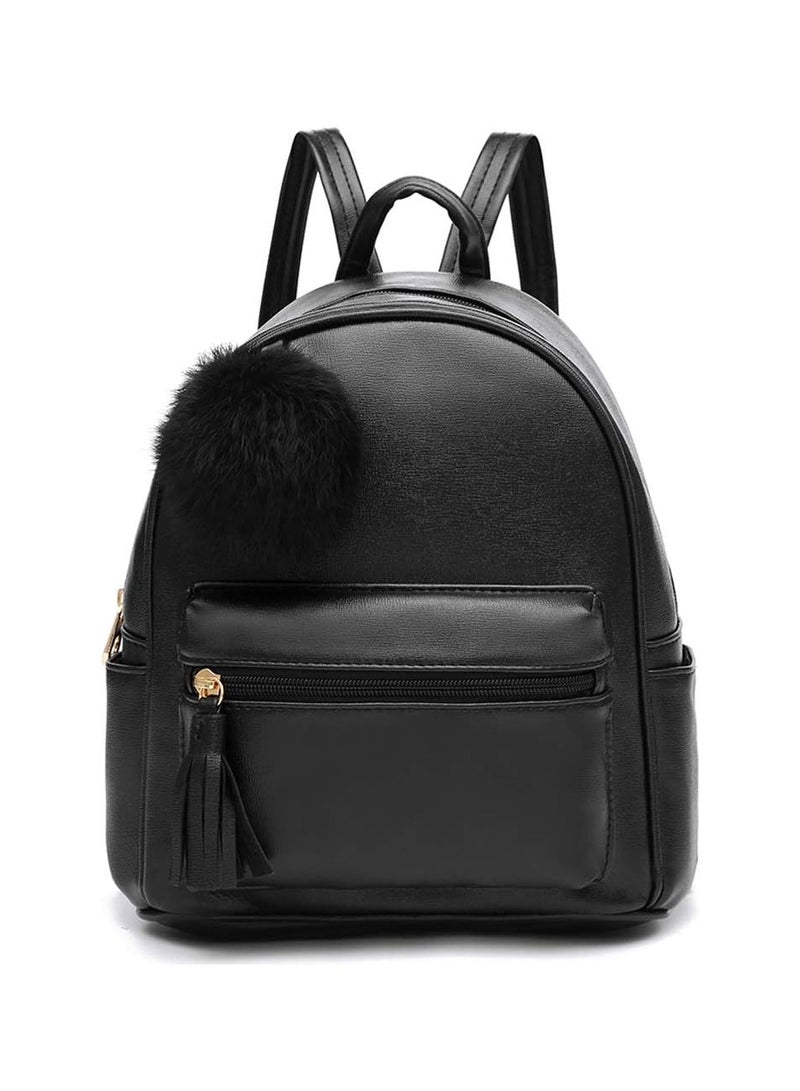 عام 【محفظة ظهر صغيرة للفتيات والمراهقات والنساء】 محفظة ظهر جلد PU مع حقيبة كتف وتعليقة بوم بوم وشرابة سحرية - Image 1