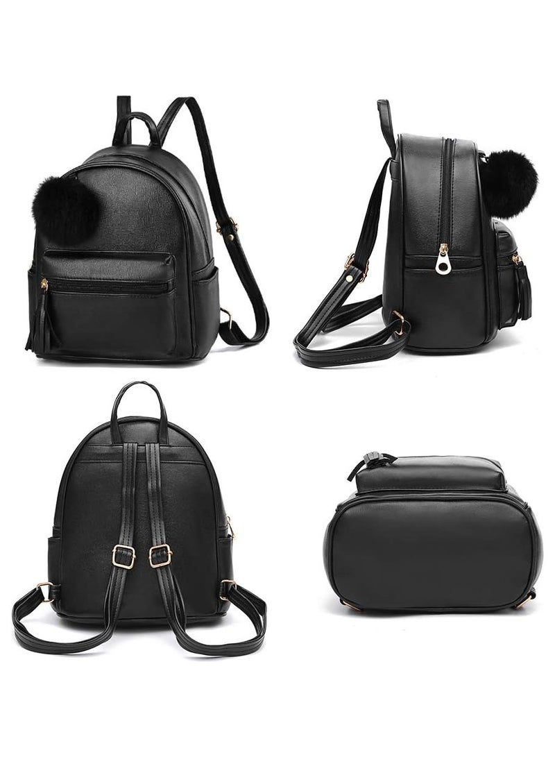 عام 【محفظة ظهر صغيرة للفتيات والمراهقات والنساء】 محفظة ظهر جلد PU مع حقيبة كتف وتعليقة بوم بوم وشرابة سحرية - Image 3