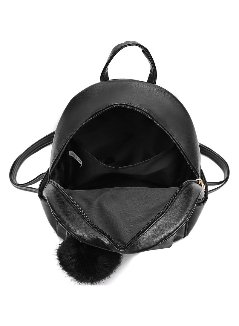 عام 【محفظة ظهر صغيرة للفتيات والمراهقات والنساء】 محفظة ظهر جلد PU مع حقيبة كتف وتعليقة بوم بوم وشرابة سحرية - Image 4