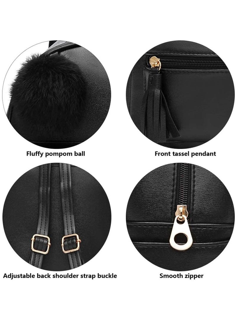 عام 【محفظة ظهر صغيرة للفتيات والمراهقات والنساء】 محفظة ظهر جلد PU مع حقيبة كتف وتعليقة بوم بوم وشرابة سحرية - Image 5