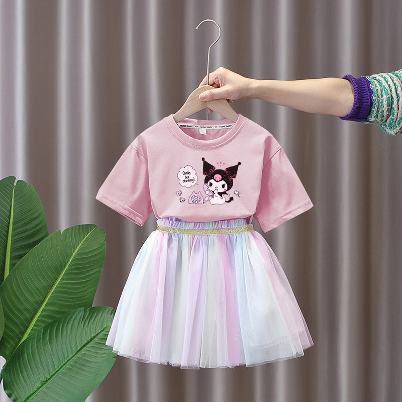 Kulomi Girls' Short-Sleeved Skirt Set Western-Style Princess Skirt Small And Medium-Sized Children'S Veil Skirt Girl'S Summer Dress Korean Fashionable - Image 4