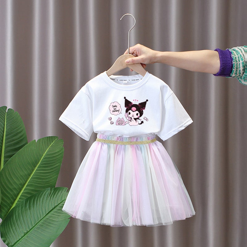 Kulomi Girls' Short-Sleeved Skirt Set Western-Style Princess Skirt Small And Medium-Sized Children'S Veil Skirt Girl'S Summer Dress Korean Fashionable - Image 3