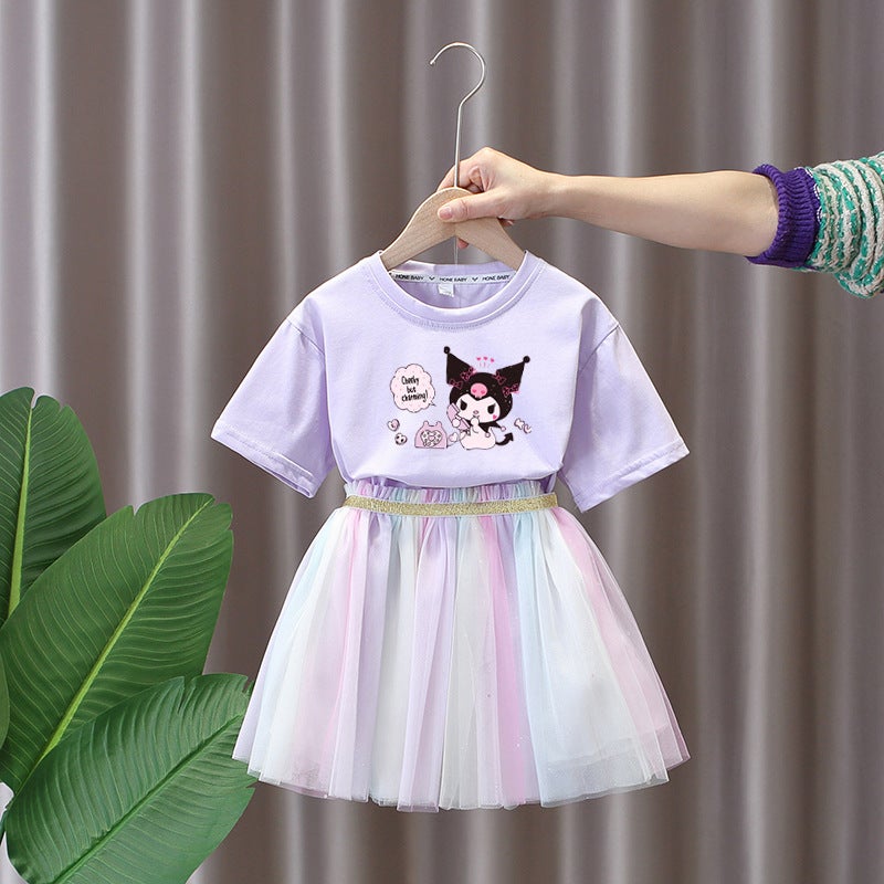 Kulomi Girls' Short-Sleeved Skirt Set Western-Style Princess Skirt Small And Medium-Sized Children'S Veil Skirt Girl'S Summer Dress Korean Fashionable - Image 5