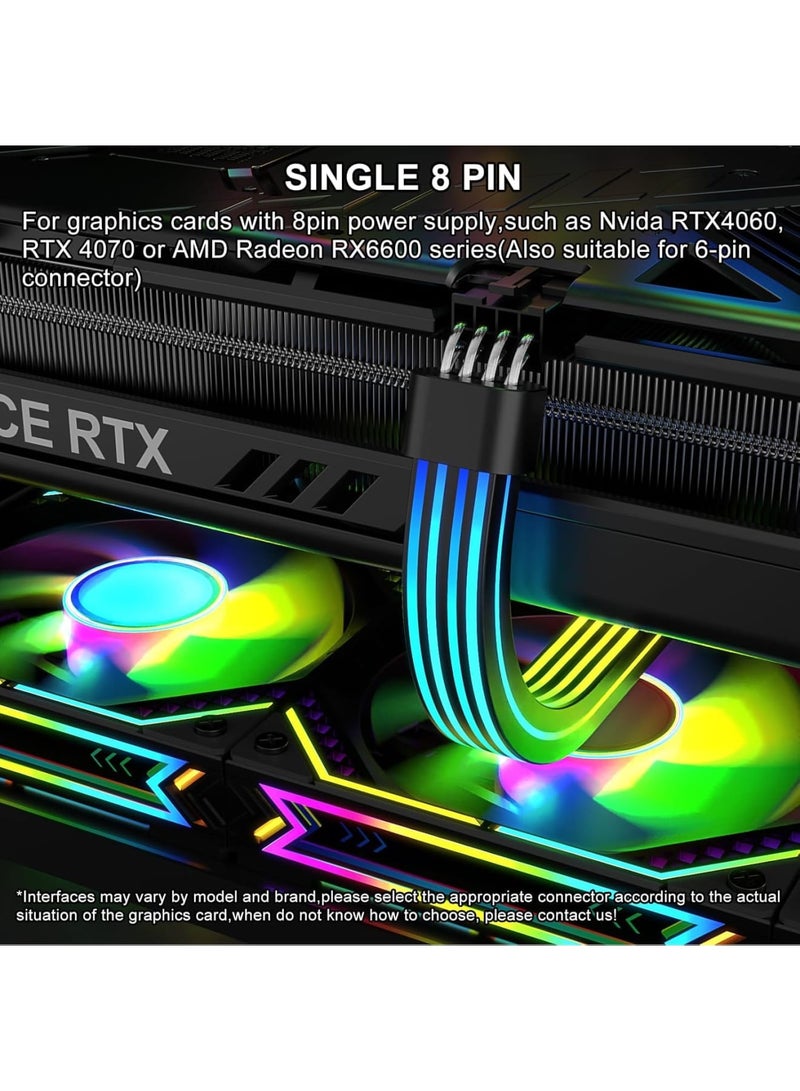 SYOSI RGB PCIe Extension Cable with 8-Pin, ARGB GPU Power Cable with Addressable LEDs, 5V 3-Pin Connector for RTX 3060/4060/4070 & RX 6600/580, PC Case Lighting Accessory(Black, 34.5cm Length) - Image 5