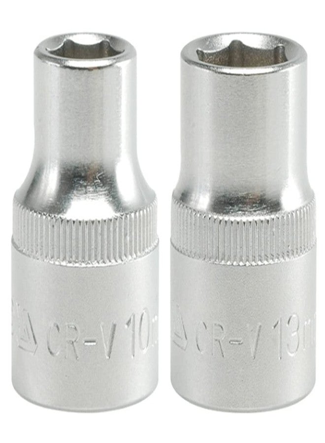 Yato combo Set of 2 Hexagonal Sockets YT-1203(10mm),YT-1206(13mm) with length of 38mm and 1/2 inch drive made of chromium Vanadium-Pack of 2 - Image 1