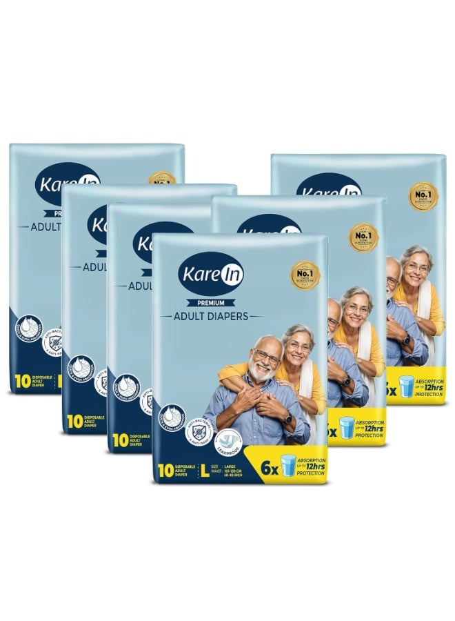 Karein Premium Adult Diaper Tape L Size, Large, Waist , 60 Unit, Long Protection Hour, Unisex, Quick & Even Absorption, Anti-Bacterial, Leakproof, Odour Control, Wetness Indicator - Image 1