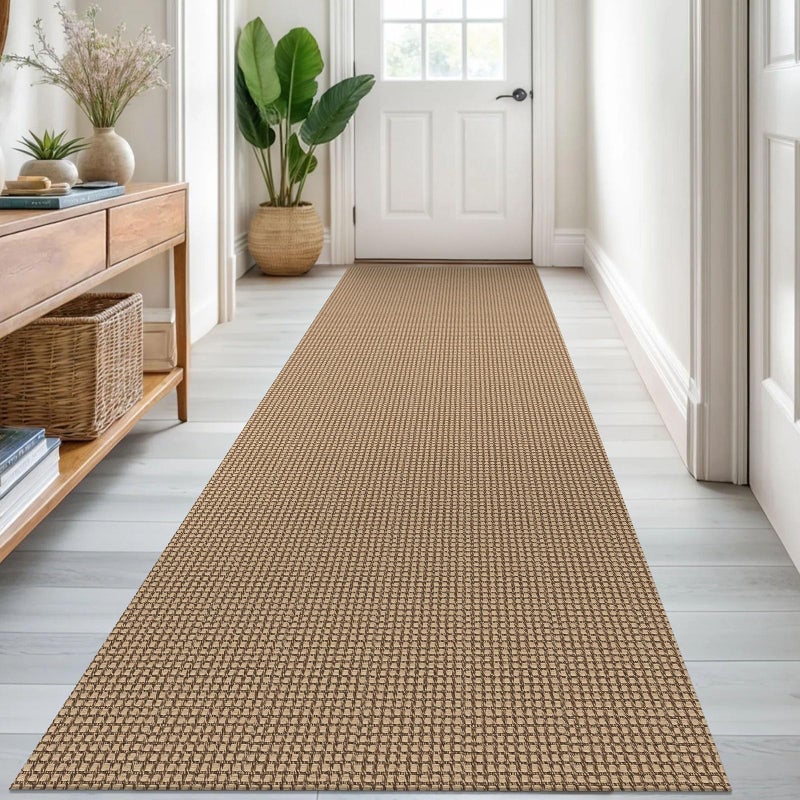 KOZYFLY Runners for Hallways 3x8 ft Washable Kitchen Runner Non Slip Rubber Backed Hall Runners Cotton Entryway Runner Rugs Floor Carpet for Indoor Backdoor Bedroom Kitchen, Tan/Orange/Brown - Image 1