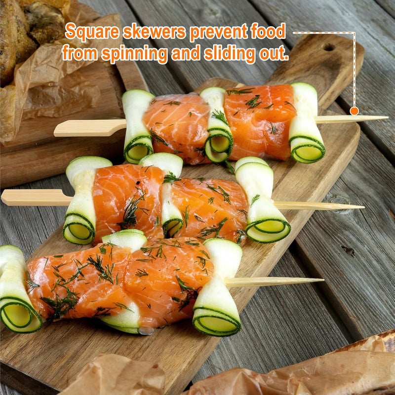 DOUDOULE Bamboo Skewers for Appetizers, [10 Inch, 200PCS] Long Cocktail Picks Fancy Toothpicks for Appetizers, Flat Paddle Wooden Skewers Food Sticks for Party Drinks Fruit Charcuterie - Image 4