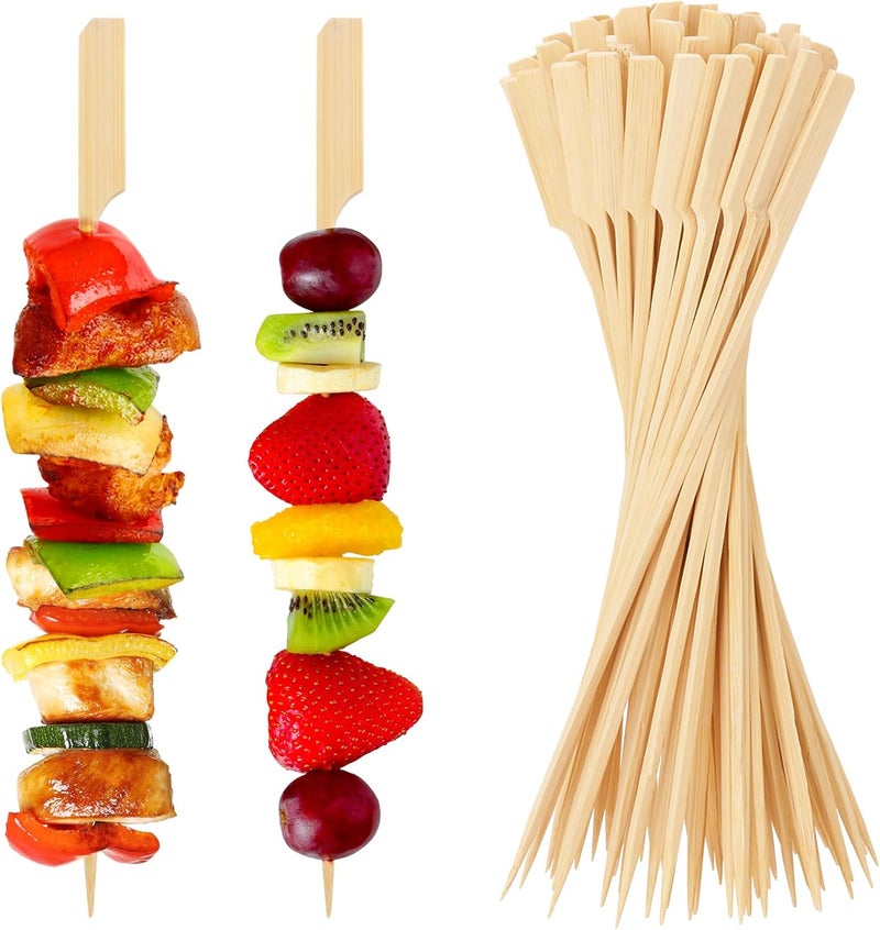 DOUDOULE Bamboo Skewers for Appetizers, [10 Inch, 200PCS] Long Cocktail Picks Fancy Toothpicks for Appetizers, Flat Paddle Wooden Skewers Food Sticks for Party Drinks Fruit Charcuterie - Image 1