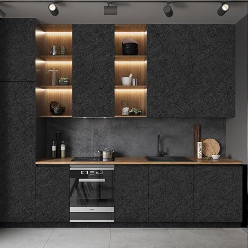 AAMATY Black Wallpaper for Wall 45x300 cm | Self Adhesive Peel and Stick Waterproof PVC Vinyl Wallpaper Roll | Contact Paper for Kitchen Cabinet Furniture Cupboard Wall Covering Removable - Image 4