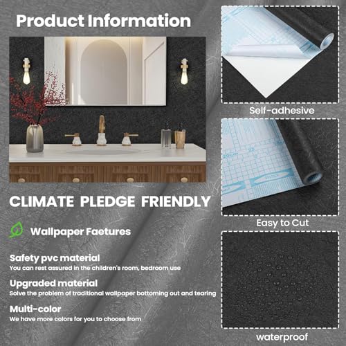 AAMATY Black Wallpaper for Wall 45x300 cm | Self Adhesive Peel and Stick Waterproof PVC Vinyl Wallpaper Roll | Contact Paper for Kitchen Cabinet Furniture Cupboard Wall Covering Removable - Image 2