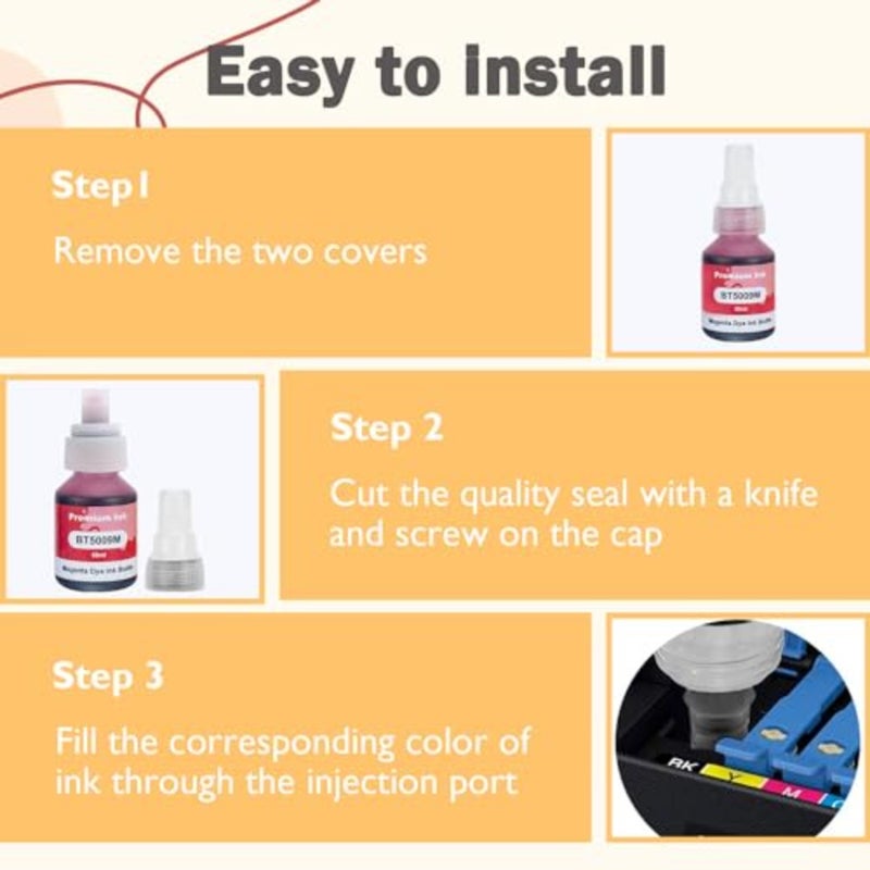 BTD60 BT5000 Ink Bottle for Brother DCP-T300 T310W T500W T520W T220 T226 T710W T700W T420W T425W T426W T428W T720DW T725DW T820DW T825DW MFC-T800W T810W T910DW T920DW T925DW T4500DW HL-T4000DW - Image 5