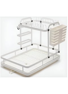 VIO Space Saving Dish Drying Rack Stainless Steel 2 Tier Dish Rack with Drain Board Large Capacity Kitchen Dish Drainer Organizer with Utensil Holder 2 Level White  - Image 1
