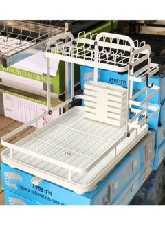 VIO Space Saving Dish Drying Rack Stainless Steel 2 Tier Dish Rack with Drain Board Large Capacity Kitchen Dish Drainer Organizer with Utensil Holder 2 Level White  - Image 3