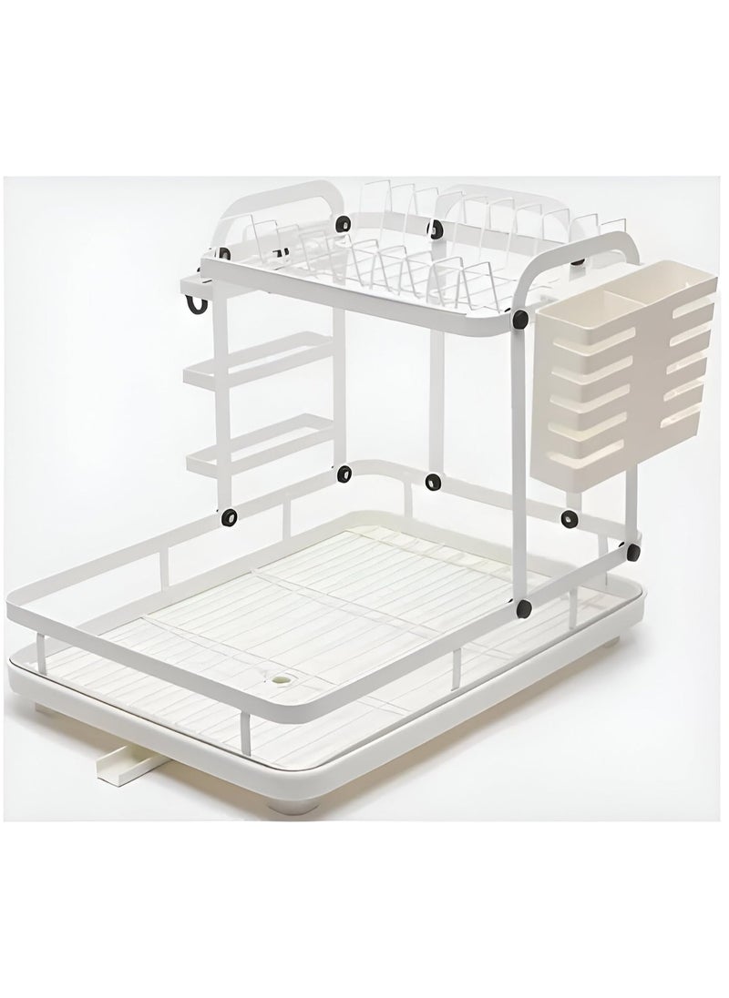 VIO Space Saving Dish Drying Rack Stainless Steel 2 Tier Dish Rack with Drain Board Large Capacity Kitchen Dish Drainer Organizer with Utensil Holder 2 Level White  - Image 4