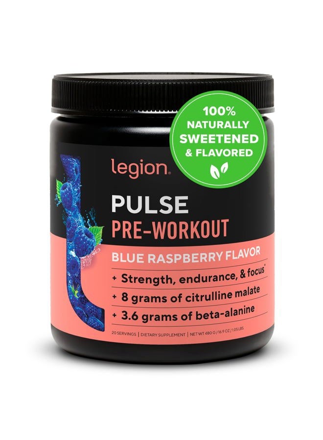 Legion Pulse Pre Workout - All Natural Nitric Oxide Preworkout Drink to Boost Energy, Creatine Free, Naturally Sweetened, Beta Alanine, Citrulline, Alpha GPC (Blue Raspberry) - Image 1