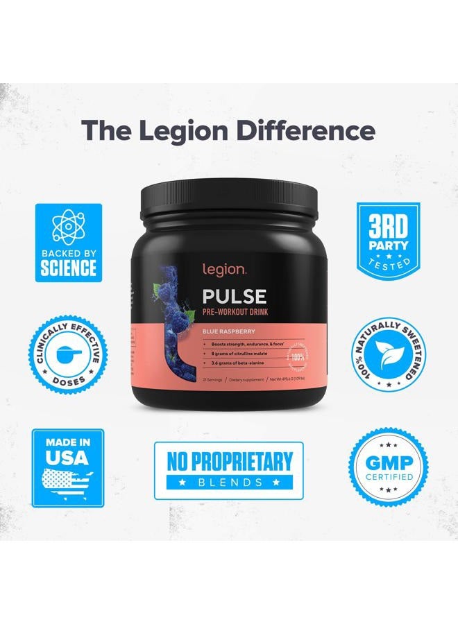 Legion Pulse Pre Workout - All Natural Nitric Oxide Preworkout Drink to Boost Energy, Creatine Free, Naturally Sweetened, Beta Alanine, Citrulline, Alpha GPC (Blue Raspberry) - Image 5