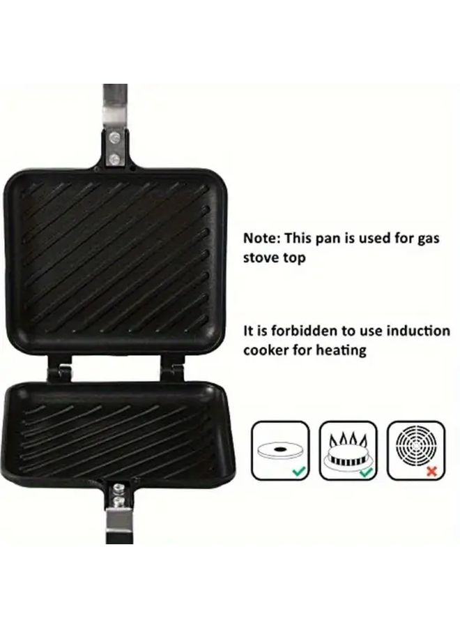 Flat Sh Double Sided Non Stick Sandwich Maker Aluminum Square Pan For Steak Baking No Power Needed Suitable For Holidays - Image 2