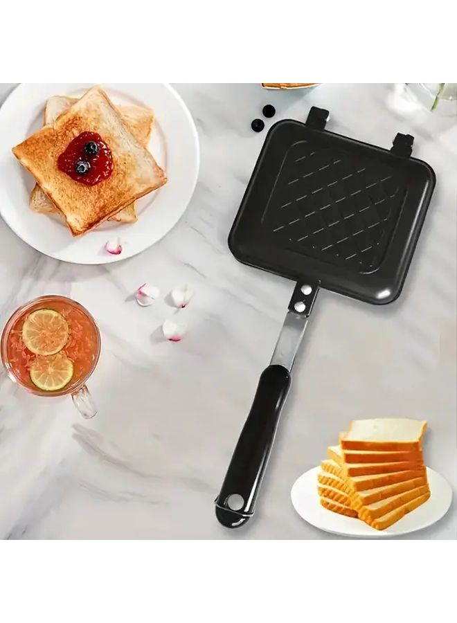 Flat Sh Double Sided Non Stick Sandwich Maker Aluminum Square Pan For Steak Baking No Power Needed Suitable For Holidays - Image 1