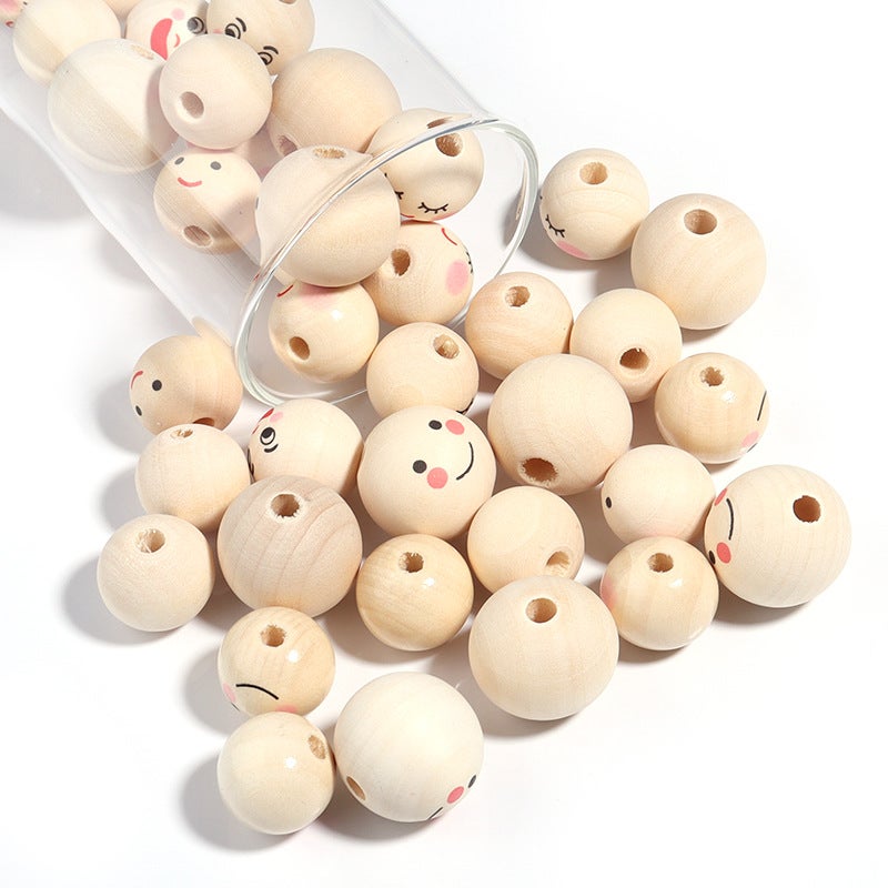 Diy Children'S Beaded Accessories Wood Color Smiley Face Doll Head Female Doll Hemu Round Beads Loose Beads Beaded Accessories - Image 4