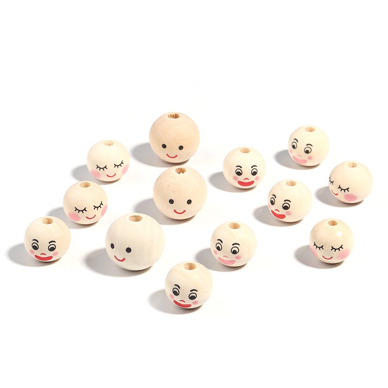Diy Children'S Beaded Accessories Wood Color Smiley Face Doll Head Female Doll Hemu Round Beads Loose Beads Beaded Accessories - Image 3