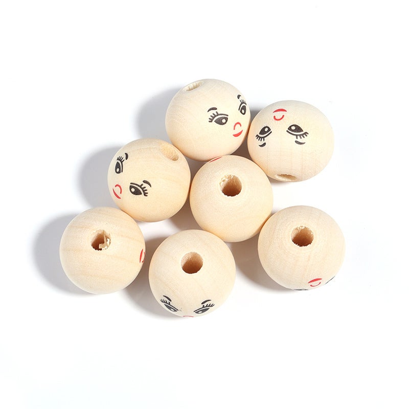 Diy Children'S Beaded Accessories Wood Color Smiley Face Doll Head Female Doll Hemu Round Beads Loose Beads Beaded Accessories - Image 1