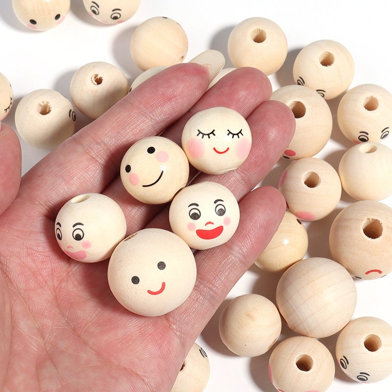 Diy Children'S Beaded Accessories Wood Color Smiley Face Doll Head Female Doll Hemu Round Beads Loose Beads Beaded Accessories - Image 5