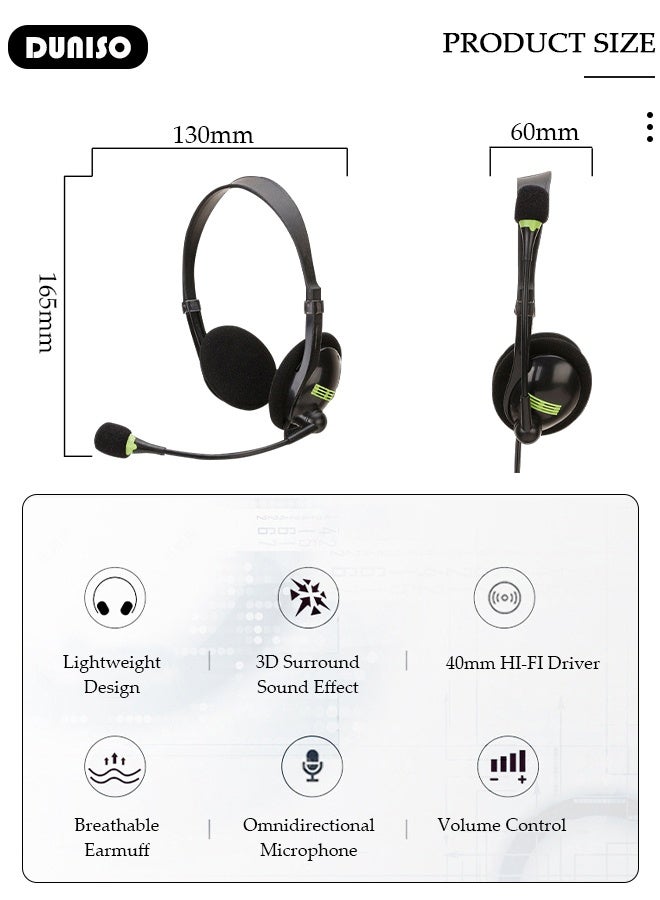DUNISO Wired Headset with Microphone Call Center Headset Corded Business Headphone Classical Fashion Lightweight Comfortable Wired Customer Service Headphone for Home Call Center Telemarketing Portable Business Headset for Offices, Insurance, Customer - Image 2
