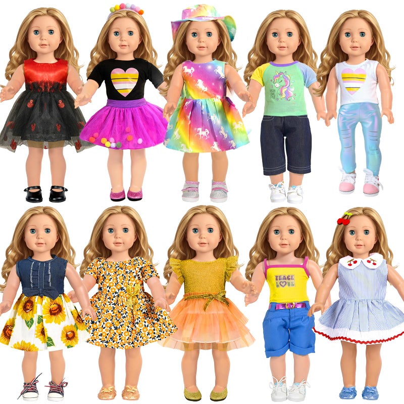 ARTST American 18 inch Doll Clothes Accessories, 18PCS Doll Clothes Outfit Dress for 18 inch, Valentine's Gift for Girls(10 Set) - Image 1