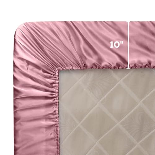 haus & kinder Satin Bedsheets, King Size Bedsheet, 300 TC Premium Satin Elastic Fitted King Size Bed Sheet (72 X 78 X 10 Inches) with 2 Pillow Covers, Elegance and Comfort redefended -Muted Rose - Image 4
