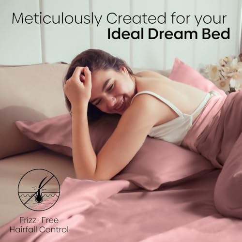 haus & kinder Satin Bedsheets, King Size Bedsheet, 300 TC Premium Satin Elastic Fitted King Size Bed Sheet (72 X 78 X 10 Inches) with 2 Pillow Covers, Elegance and Comfort redefended -Muted Rose - Image 5