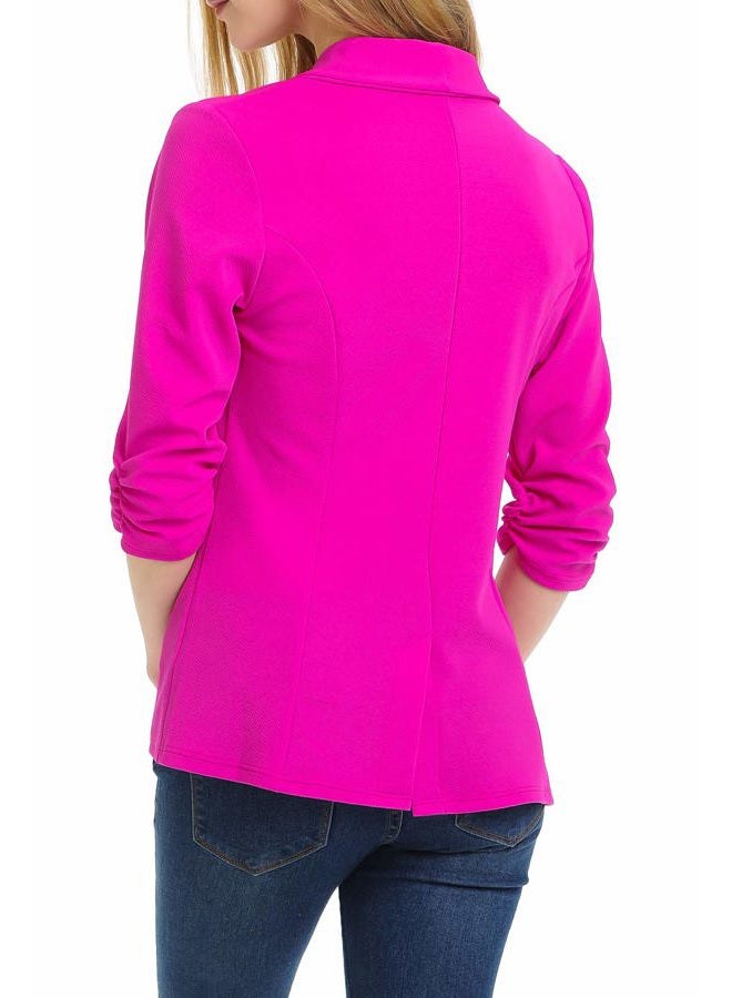 MINEFREE Women's 3/4 Ruched Sleeve Lightweight Work Office Blazer Jacket (S-3XL), Berry, XL - Image 4