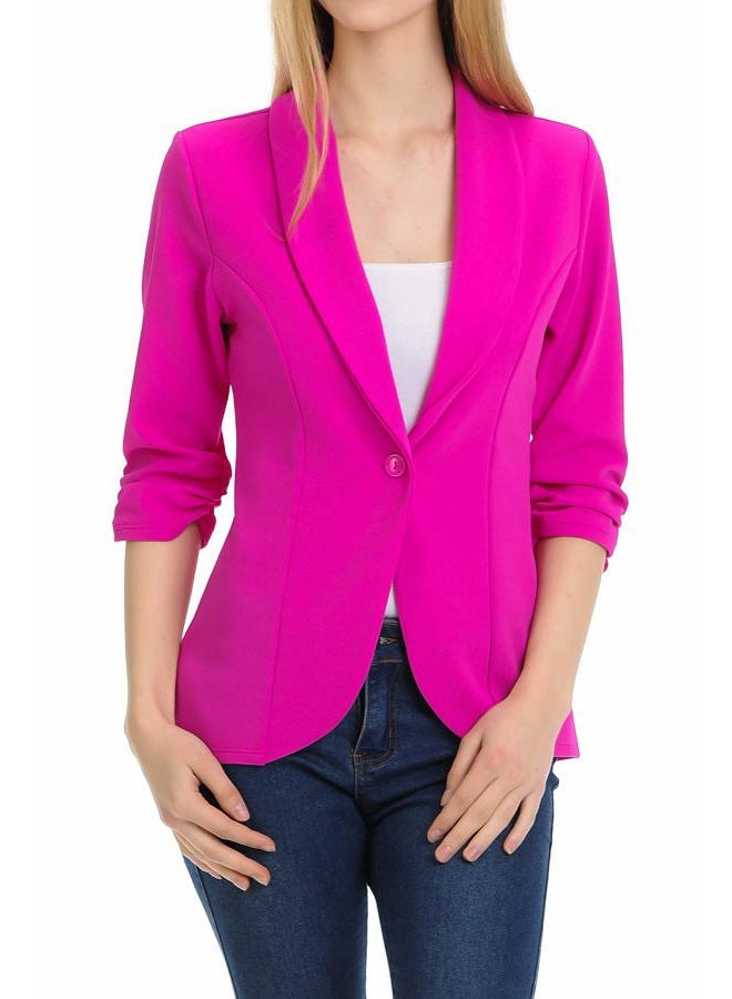 MINEFREE Women's 3/4 Ruched Sleeve Lightweight Work Office Blazer Jacket (S-3XL), Berry, XL - Image 2