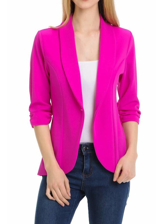 MINEFREE Women's 3/4 Ruched Sleeve Lightweight Work Office Blazer Jacket (S-3XL), Berry, XL - Image 1