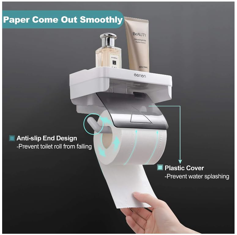 FYCAN ABS Plastic Toilet Paper Holder WallMounted for Bathroom ShelfAdhesive Tissue Paper Roll Holder for Toilet Tissue Roll Holder with Mobile Phone Storage Shelf for Modern BathroomGrey - Image 4