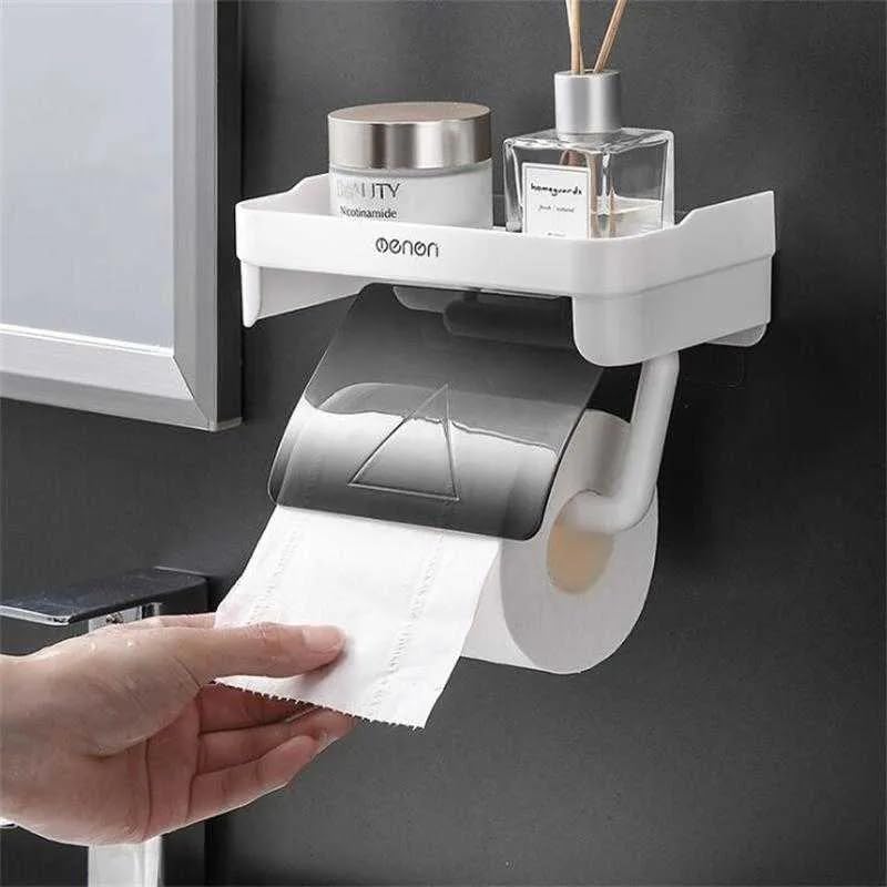 FYCAN ABS Plastic Toilet Paper Holder WallMounted for Bathroom ShelfAdhesive Tissue Paper Roll Holder for Toilet Tissue Roll Holder with Mobile Phone Storage Shelf for Modern BathroomGrey - Image 2