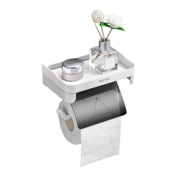FYCAN ABS Plastic Toilet Paper Holder WallMounted for Bathroom ShelfAdhesive Tissue Paper Roll Holder for Toilet Tissue Roll Holder with Mobile Phone Storage Shelf for Modern BathroomGrey - Image 1