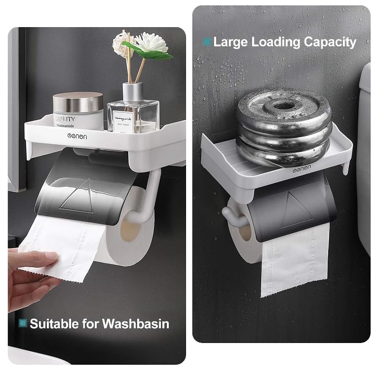 FYCAN ABS Plastic Toilet Paper Holder WallMounted for Bathroom ShelfAdhesive Tissue Paper Roll Holder for Toilet Tissue Roll Holder with Mobile Phone Storage Shelf for Modern BathroomGrey - Image 5