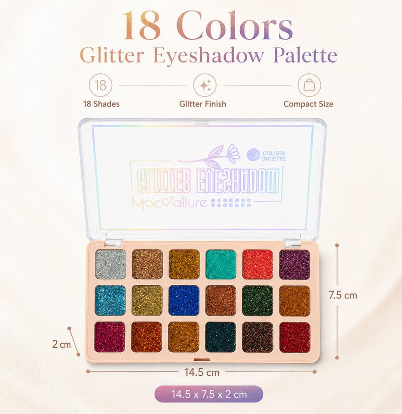 Me Now 18 Colors Glitter Eyeshadow Palette Multi Color Shimmer Eye Shadow Makeup Palette Sparkly Pressed Glitter Shades for Party Festival, Evening and Daily Makeup 02 - Image 2